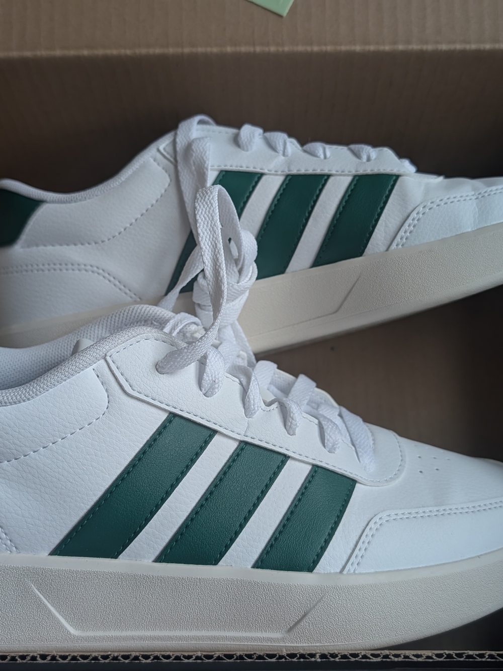 adidas White Sneakers with Green 3-Stripes
